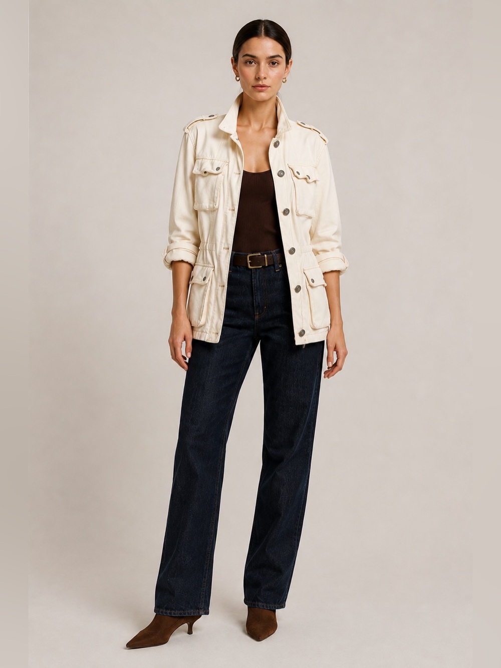 Free People Not Your Brother’s Ivory Utility Field Jacket Cream Military Large